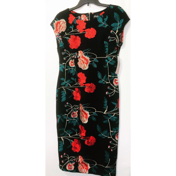 SOLD ECI Black Floral Embroidery Midi Dress Sz 6 - Picture 3 of 8